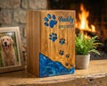 Personalized Pet Urn: Handmade Wooden Memorial with Resin Ocean Wave product logo
