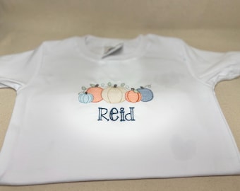 Maglietta personalizzata con zucca – Maglietta autunnale ricamata per neonati e bambini piccoli