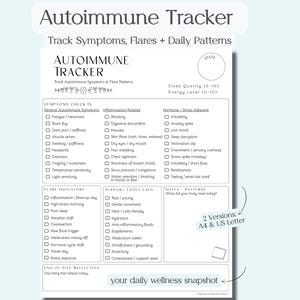 Autoimmune Tracker | Daily Symptom & Flare Log | Chronic Illness Tracker | Inflammation, Stress + Energy Tracking | Wellness Journal