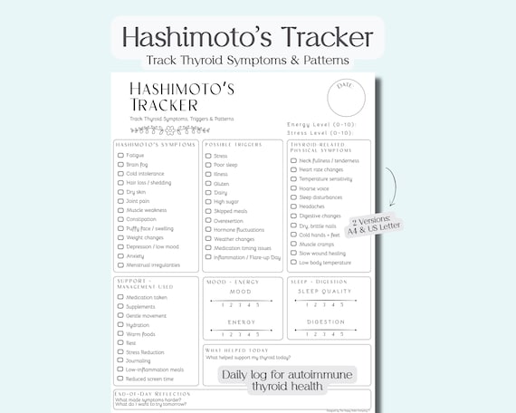 Hashimoto’s Tracker | Thyroid Symptom Log Printable | Daily Autoimmune Tracker | Hypothyroid Patterns & Triggers | Thyroid Health PDF