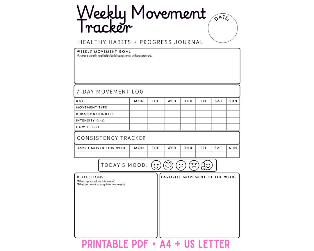 Weekly Movement Tracker | Fitness Log | Exercise Planner | Healthy ...