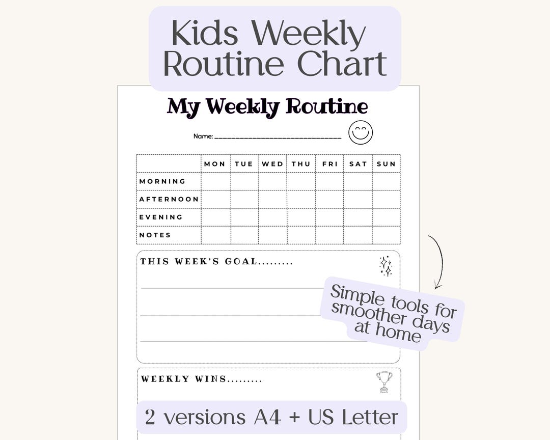 Kids Weekly Routine Chart | Pre‑filled + Blank Version | Simple Kids ...