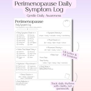 Perimenopause Symptom Tracker Printable | Daily Symptom Log | Menopause Wellness Journal | Hormone Tracking Template | A4 + US Letter PDF