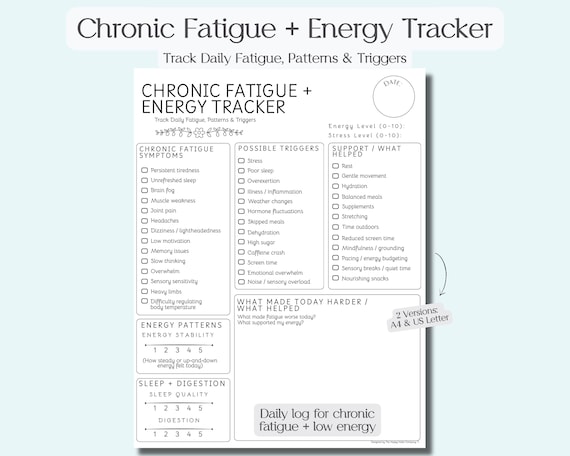 Chronic Fatigue Tracker | Daily Energy Log | Fatigue Symptoms and Trigger Journal | Low Energy and CFS Wellness PDF