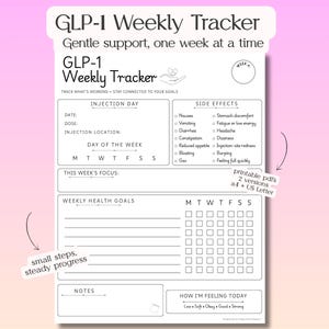 GLP‑1 Weekly Tracker Printable | Wellness Tracking Template | Weekly Health Log | Injection Day Tracker | A4 + US Letter PDF