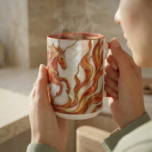 炎の馬マグカップ、ステンドグラス風コーヒーカップ、ファンタジー炎のポニーセラミック製ドリンクウェア 画像 12