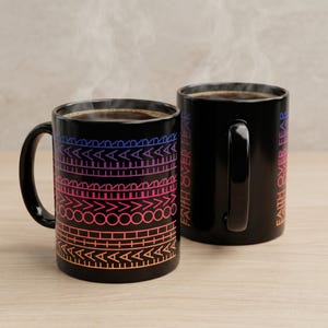 Hidden Message Mug, "Faith Over Fear" Secret Quote Cup, Inspirational Gradient Pattern Drinkware