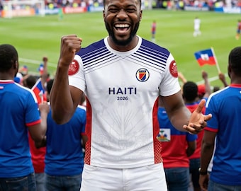 Koszulka z nadrukiem Haiti | Koszulka w barwach flagi Haiti | Koszulka sportowa | Mistrzostwa Świata 2026 | Biały | Odzież uliczna Diaspora | Prezent unisex | Chicature