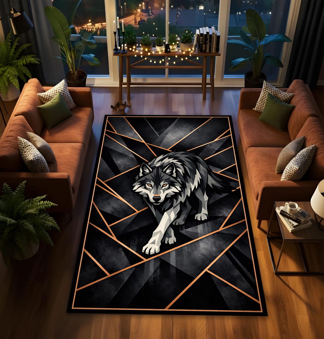 Wolf Rug Drawing Wolf Geometric Rug, Modern Wolf Design Carpet, Abstract Wolf Pattern ...