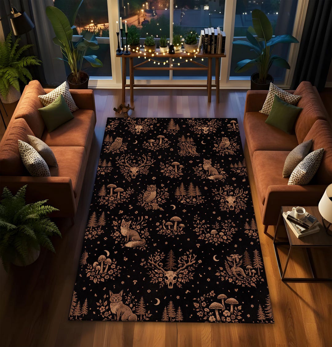 Dark Academia Area Rug, Gothic Woodland Animals, Witchy Decor - Etsy