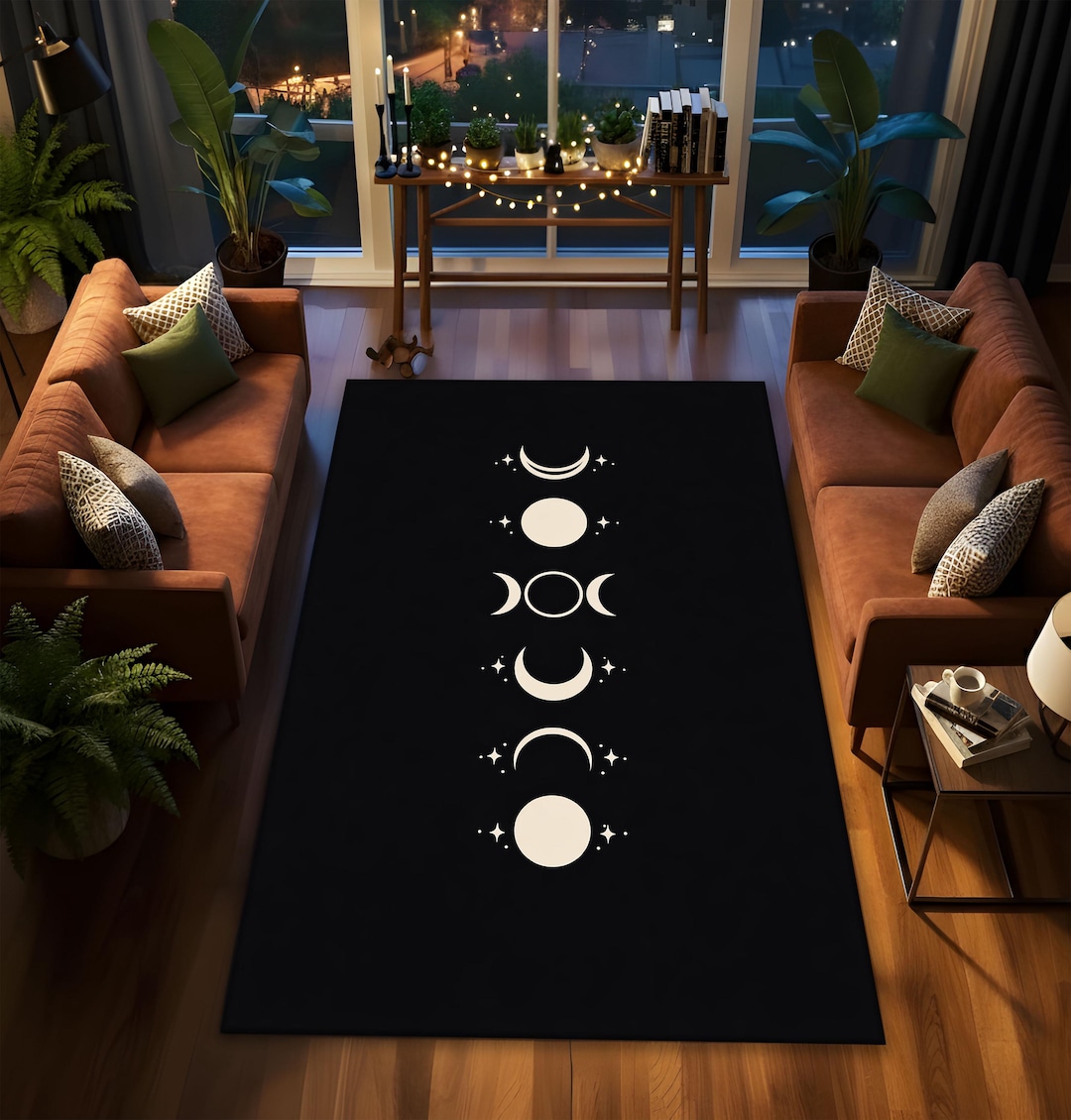 Astrological Rug Minimal Moon Phases Rug, Celestial Boho Astrology Design, Modern Witchy ...