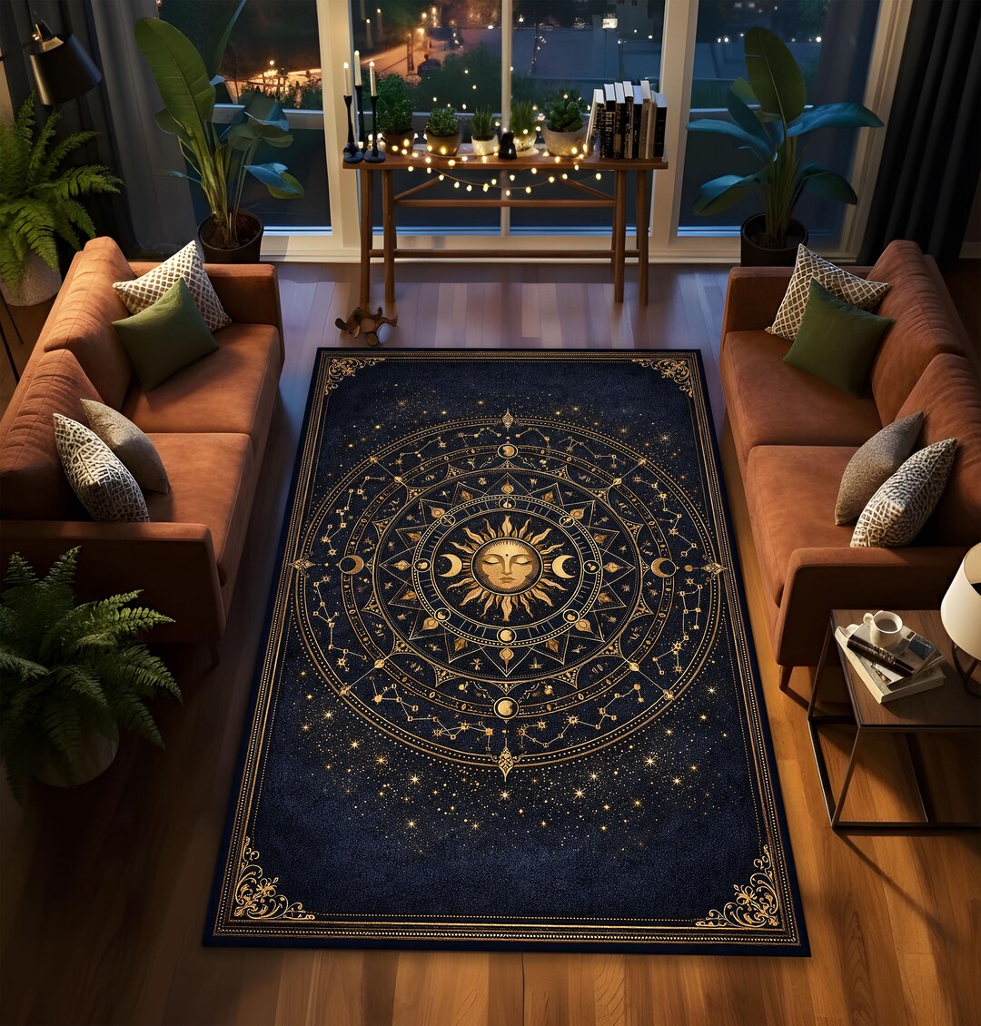 Zodiac Sign Rug Celestial Sun Moon Zodiac Area Rug, Astrology Mandala Constellation ...