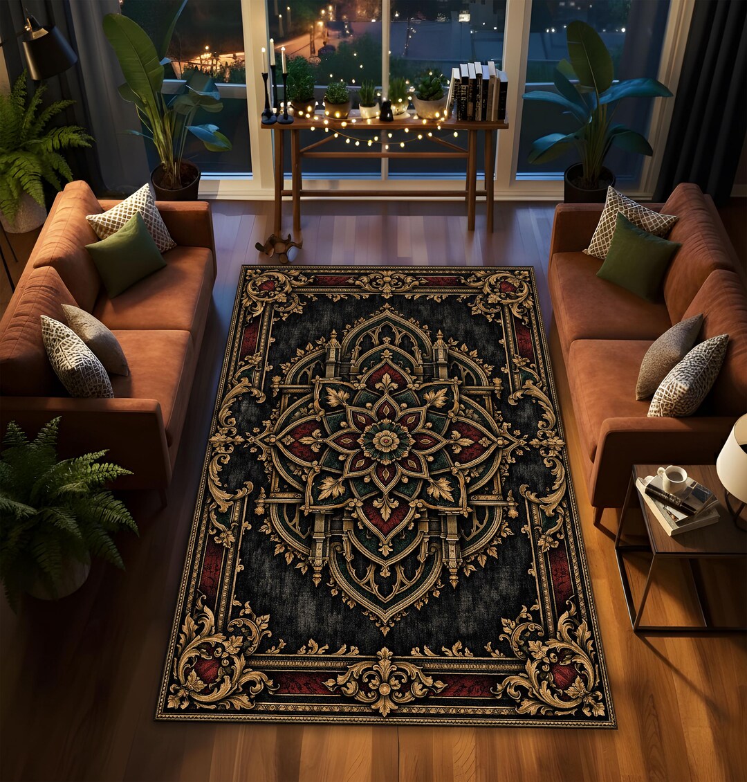 Cathedral Rug Gothic Baroque Mandala Rug, Dark Medieval Cathedral Carpet - Etsy