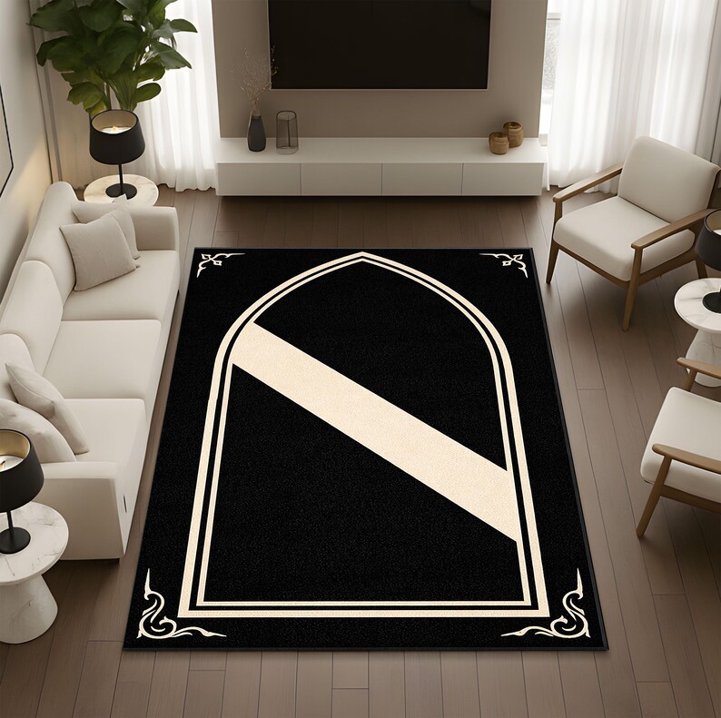 Cathedral Rug Minimal Gothic Arch Rug, Black and Cream Cathedral Frame Carpet, Modern ...