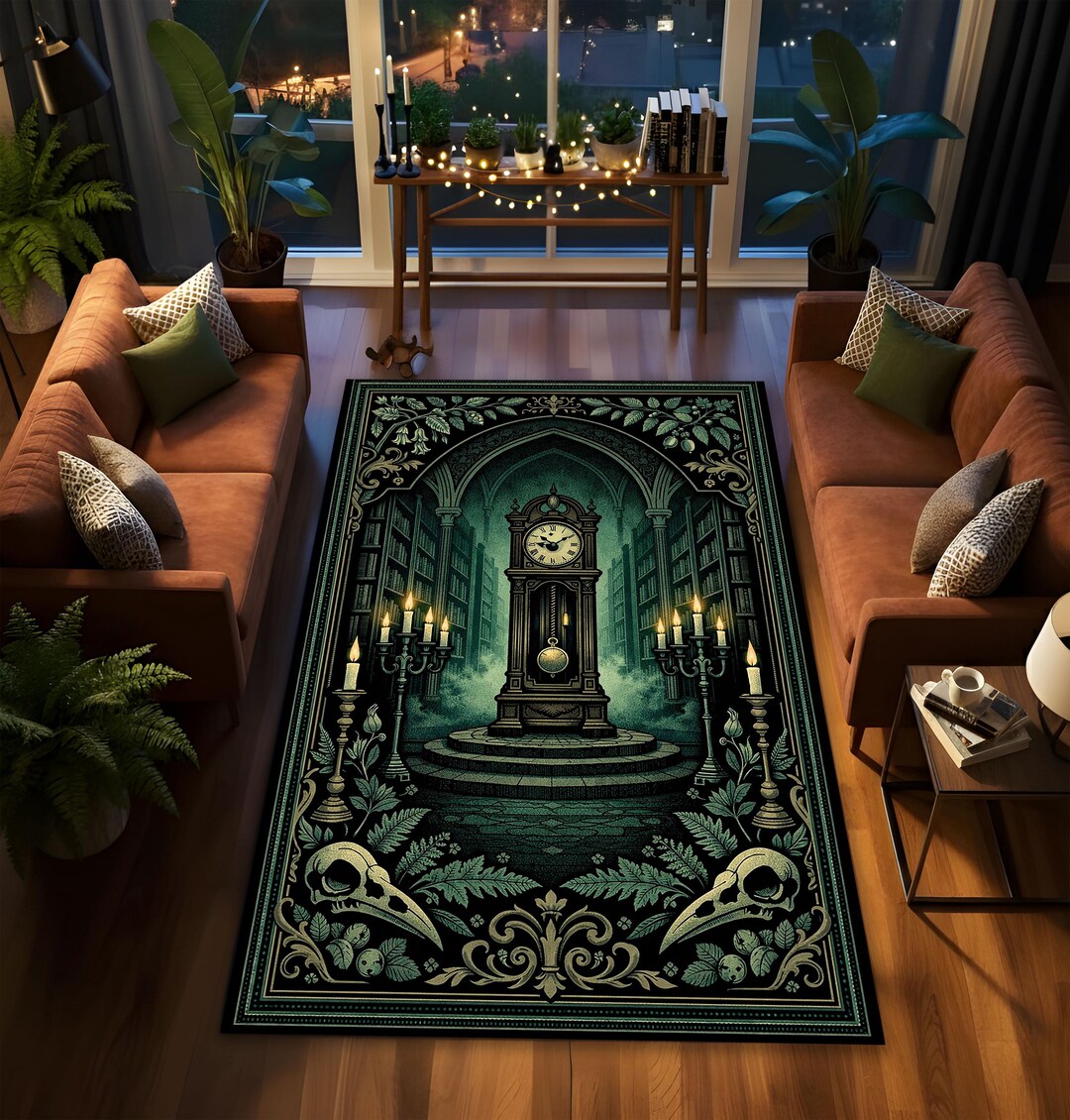 Library Rug Vintage Dark Academia Library Rug, Gothic Grandfather Clock Carpet, Vintage ...