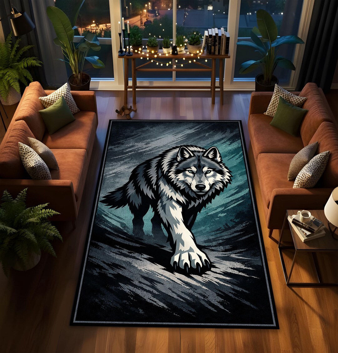 Deviantart Wolf Rug Alpha Wolf Statement Rug, Gray Blue Wild Animal Design for Rustic Cabin ...