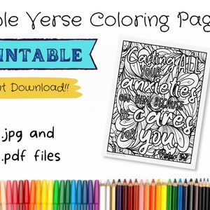 1 Peter 5:7, Scripture Bible Verse Coloring Page, Single Digital Download Printable, ESV