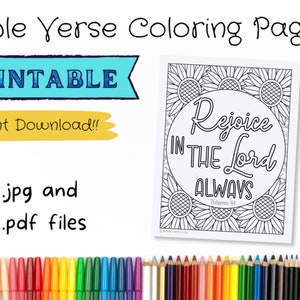 Philippians 4:4, Scripture Bible Verse Coloring Page, Single Digital Download Printable, ESV