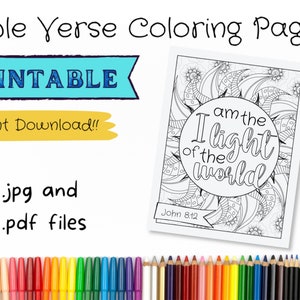 John 8:12, Scripture Bible Verse Coloring Page, Single Digital Download Printable, ESV