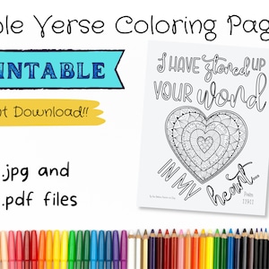 Psalm 119:11, Scripture Bible Verse Coloring Page, Single Digital Download Printable, ESV