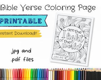 John 8:12, Scripture Bible Verse Coloring Page, Single Digital Download Printable, ESV