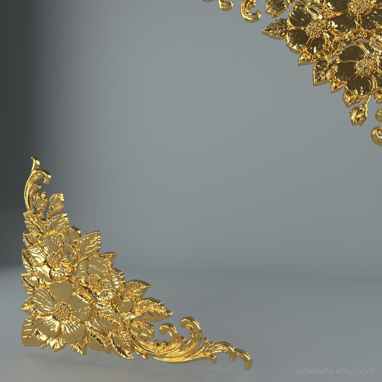 Baroque Corner Ornament STL File, Acanthus Scroll Relief for 3D ...