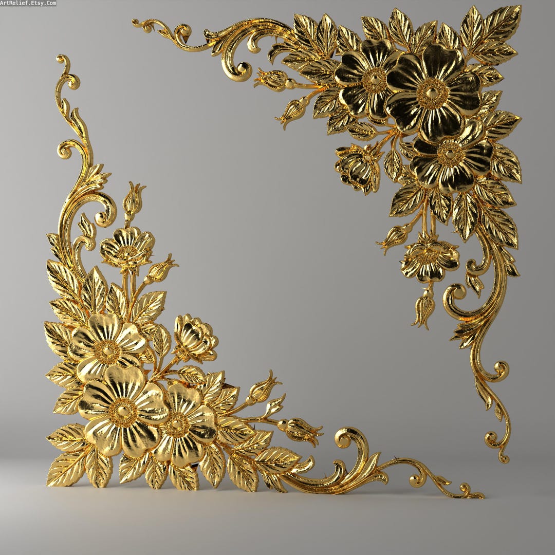 Baroque Corner Ornament STL File, Acanthus Scroll Relief for 3D ...