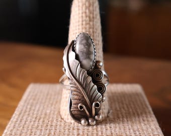 Eddie Secatero Sterling Silver Ornate Flower Leaf Vintage Size 8