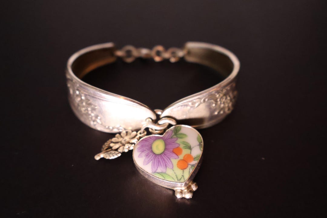 Jacqueline Smiley 950 Silver Heart & '82 Sterling Rose Charm Bracelet ...