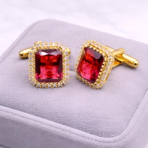 Lab Ruby Cufflinks for men, Cufflinks, Wedding Groom Cufflink, Father of the bride Anniversary Jewellery