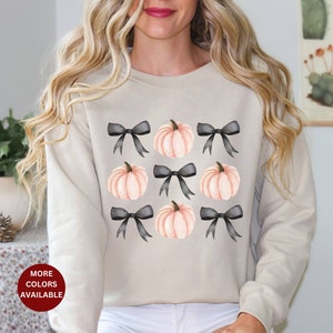 Pumpkin Halloween Sweatshirt Coquette Cute Halloween Sweatshirt Halloween Spooky Season Witchy Black Bow Fall Witch sweatshirt Fall gift