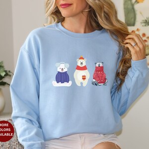 Polar bear sweatshirt, 3 polar bears in outerwear, Polar bears in sweaters sweatshirt, gift for mom, gift for sister, winter bear sweatshirt