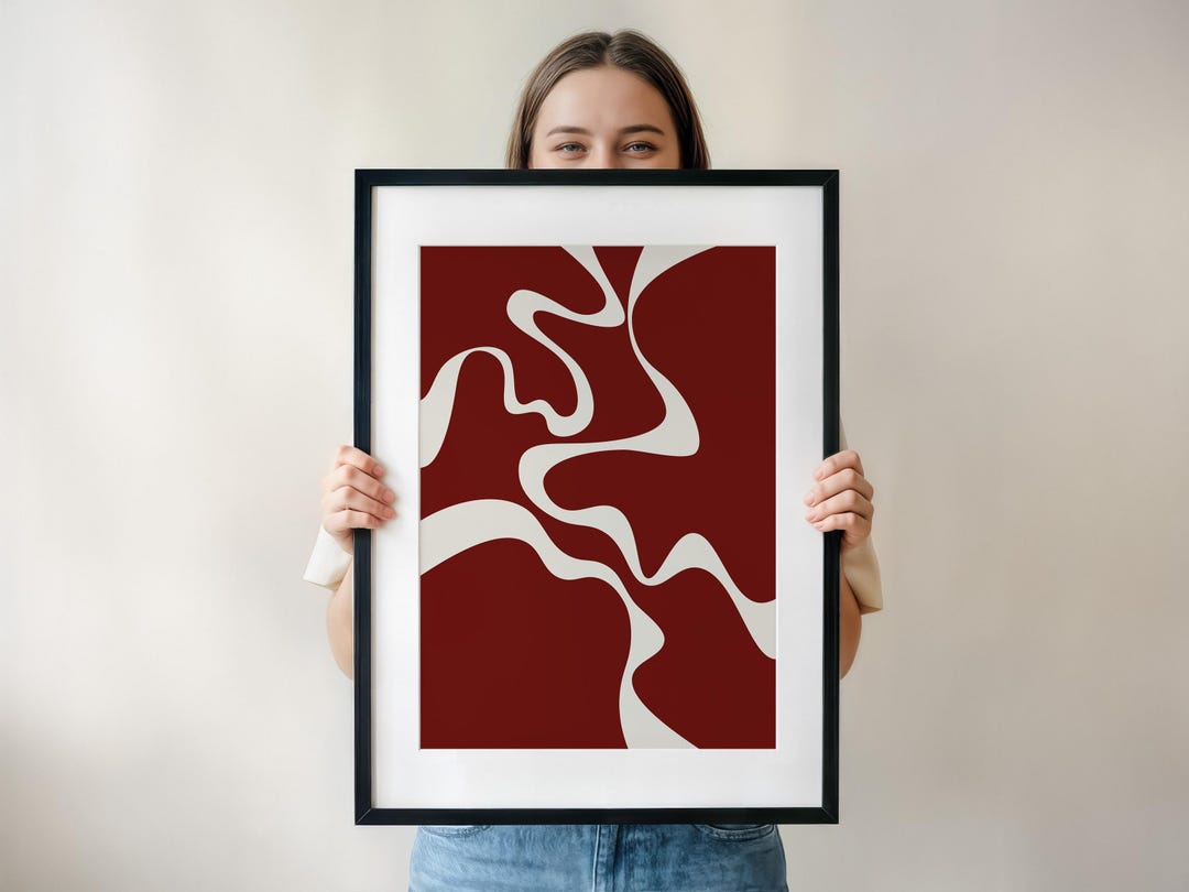 Minimalist Abstract Printable Wall Art, Dark Red Modern Poster, Digital ...