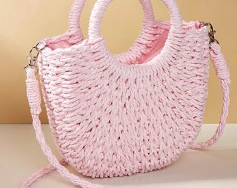 Pink braided handbag - handcrafted style