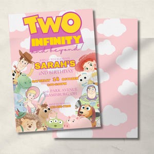 Pink Two Infinity and Beyond Birthday Invitation // Editable Canva Template // Toy Story