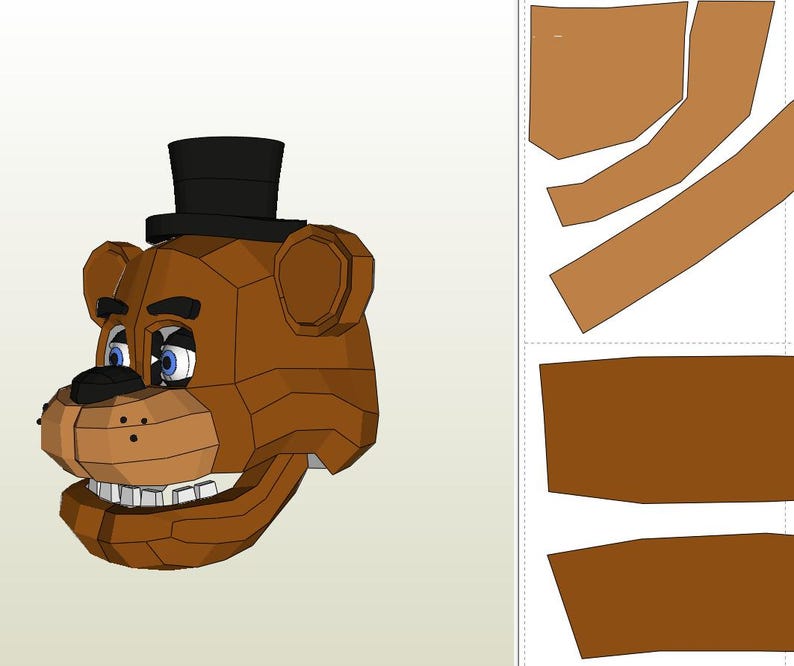 Freddy Fazbear Helmet Pepakura Template – FNAF Cosplay Mask – Wearable ...