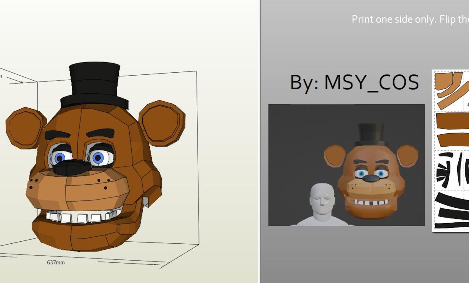 Freddy Fazbear Helmet Pepakura Template – FNAF Cosplay Mask – Wearable ...