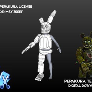 May include: A digital Pepakura template featuring a white wireframe model of a rabbit-like character alongside a finished, weathered green version. Text reads 10% OFF PEPAKURA LICENSE CODE: MSY 26SEP and PEPAKURA TEMPLATE DIGITAL DOWNLOAD.