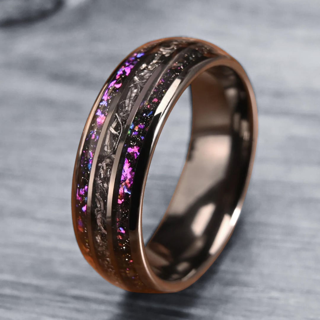 Meteorite Amethyst Inlay Tungsten Ring – Black Galaxy Channel Band 8mm ...