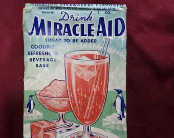 Vintage Miracle Aid Drink Packet - Curtiss Candy Co. - Imitation Strawberry