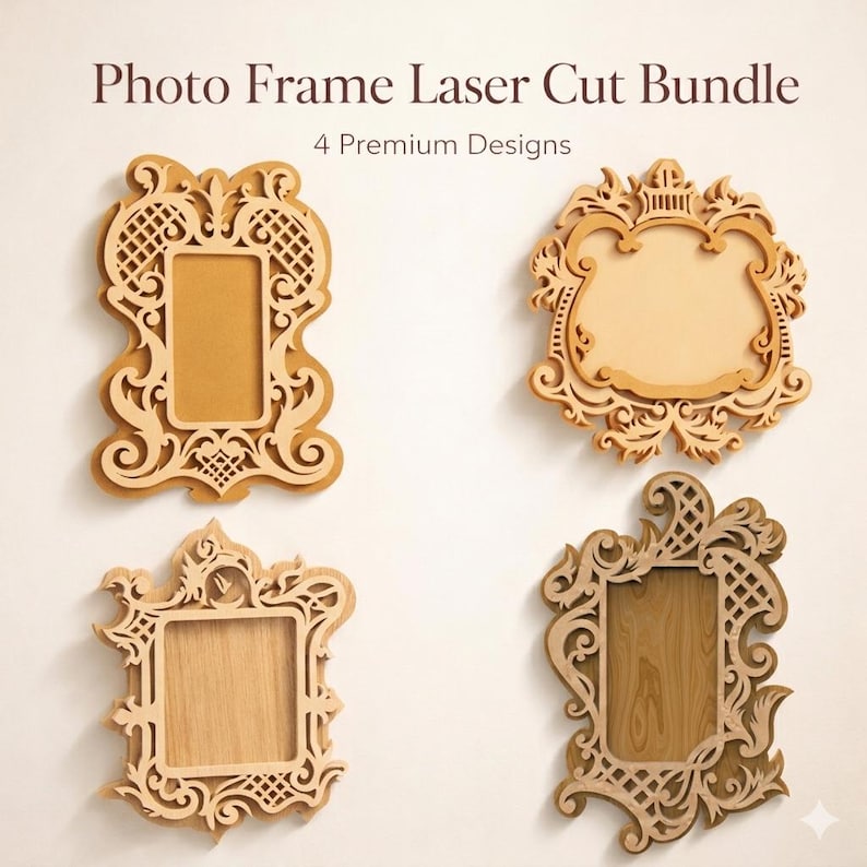 Photo Frame Laser Cut Files 4 Designs Bundle | Decorative Picture Frame ...