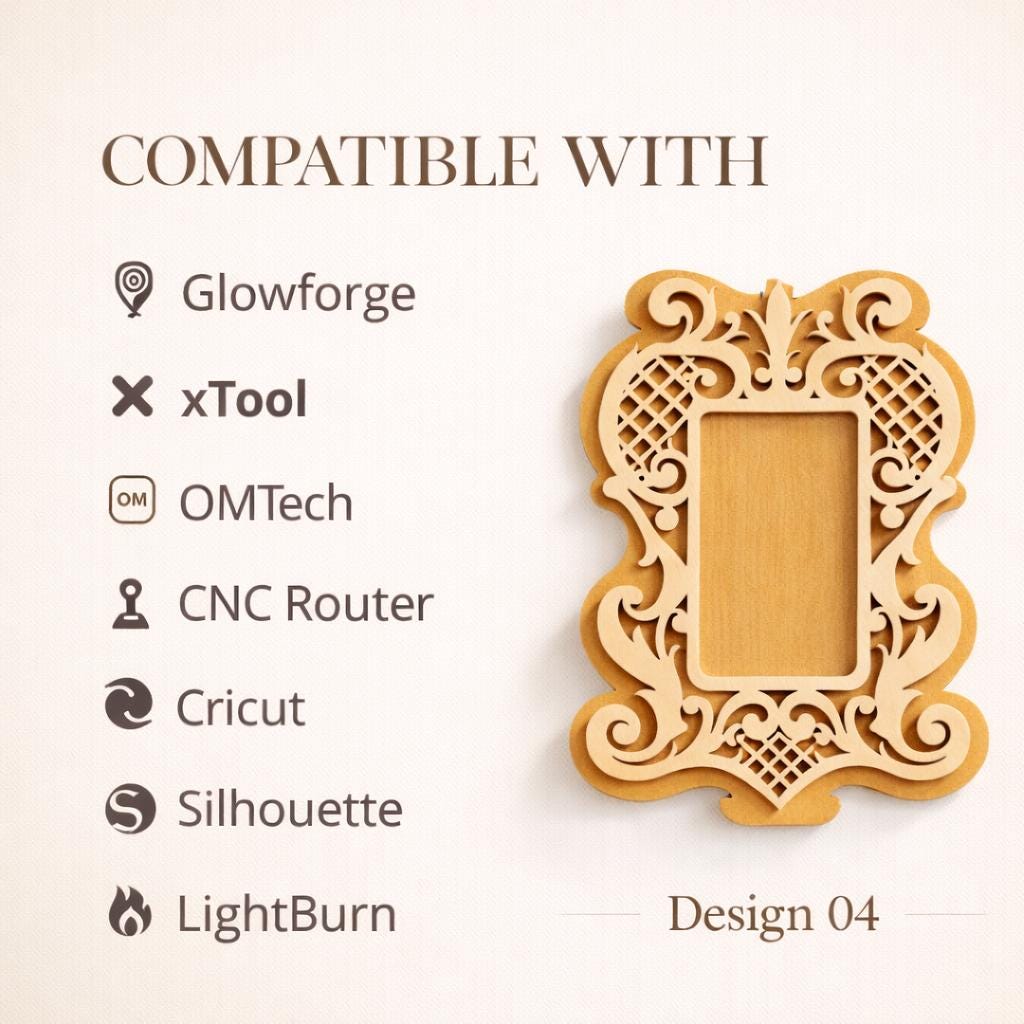 Photo Frame Laser Cut Files 4 Designs Bundle | Decorative Picture Frame ...