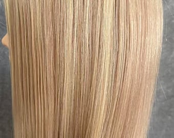 Base de seda de 12,7 x 15,2 cm y 15,2 x 18,2 cm, postizos de encaje de cabello humano europeo, con clips rubio castaño para calvicie, pérdida de cabello, adelgazamiento y alopecia.