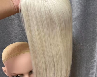 Cold Icy White Blonde Silk Base Lace Topper 3x5 5x6 6x7 Pure Color Light European Raw Hair Piece Clips in for Bald Hair Lossing