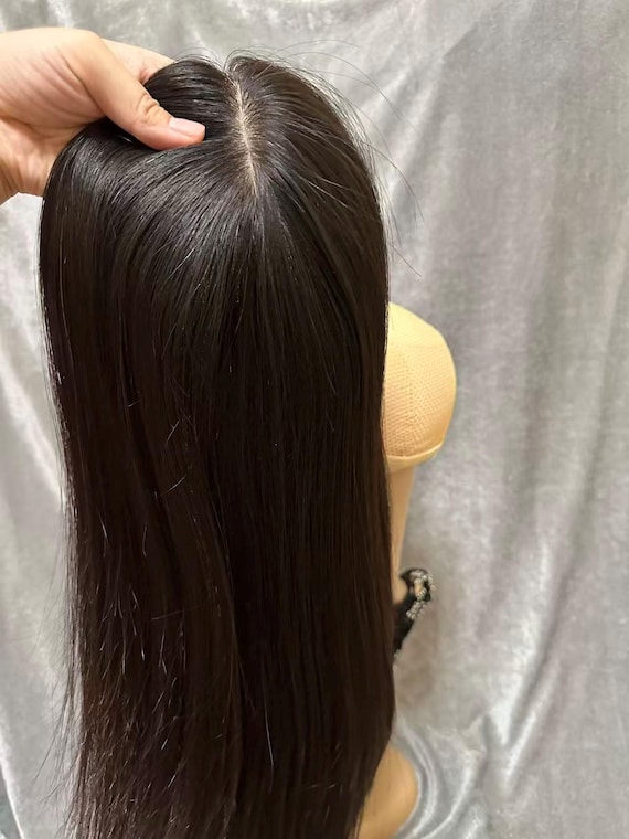 Black Silk Base Human Hair Toppers: 7x8 Virgin Remy Hair Piece Breathable Comfort Clips in for Baldness Hair Loss