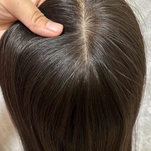 Black Silk Base Human Hair Toppers: 7x8 Virgin Remy Hair Piece Breathable Comfort Clips in for Baldness Hair Loss image 4