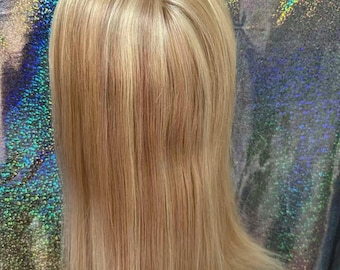 Silk Base Topper 6"x7" 16 inch Balayage European Human Hair Lace Toppers Brown Blonde Clips for Bald Hair