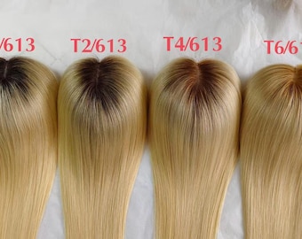 Topper en dentelle monochrome Dark Roots, 40 cm : cheveux humains ombragés bicolores 5 x 5, pièces respirantes à clipser pour la calvitie