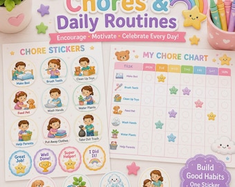 Kids Reward Stickers Printable Bundle, Chore Chart, Behavior Motivation (Digital Download)