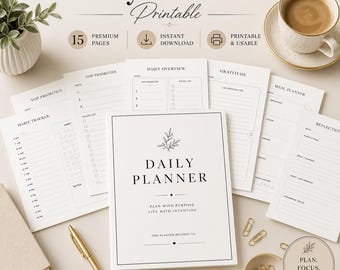 Minimalist Daily Planner Printable | Productivity, To-Do List, Wellness (A4 US Letter)